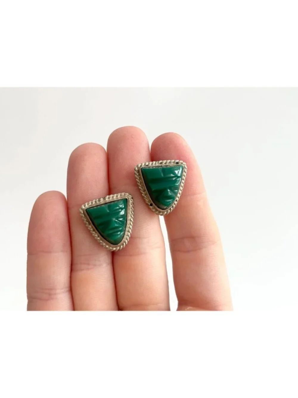 Green Onyx Gemstone Mask Taxco, Mexico Sterling Silver 925 Men's Cufflinks
